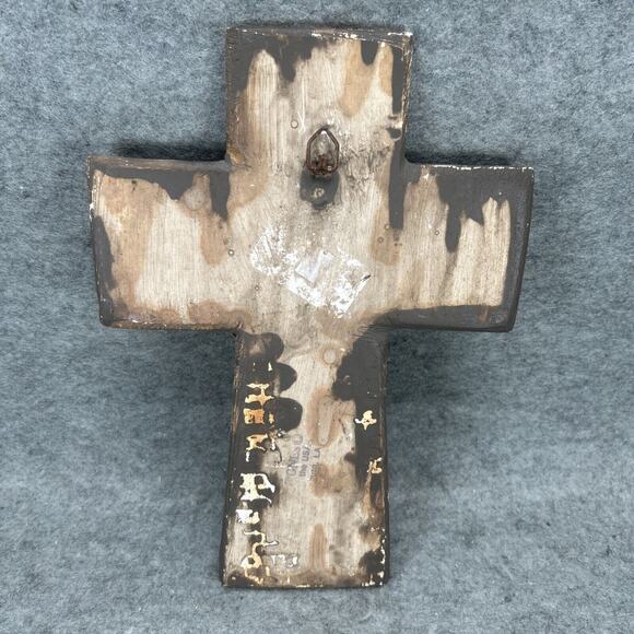VTG Cross Heart Artstone Natural Stone Crucifix Heart Scroll Greensburg, LA USA - Picture 3 of 7